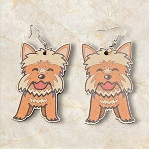 Wooden Dog Dangle Earrings